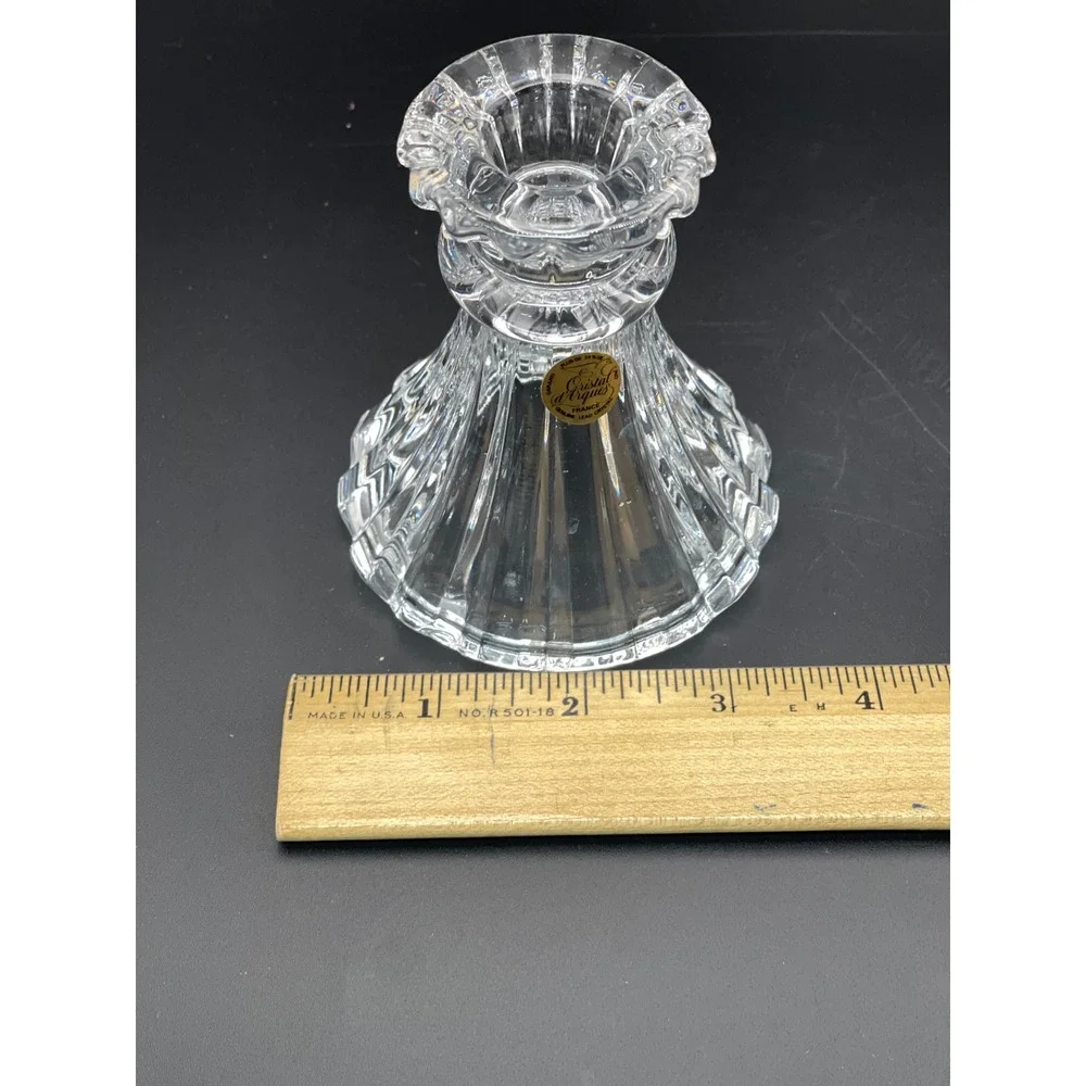Vtg Cristal d'Arques France Lead Crystal Candle Holders‎ Pair Ribbed Clear Glass
